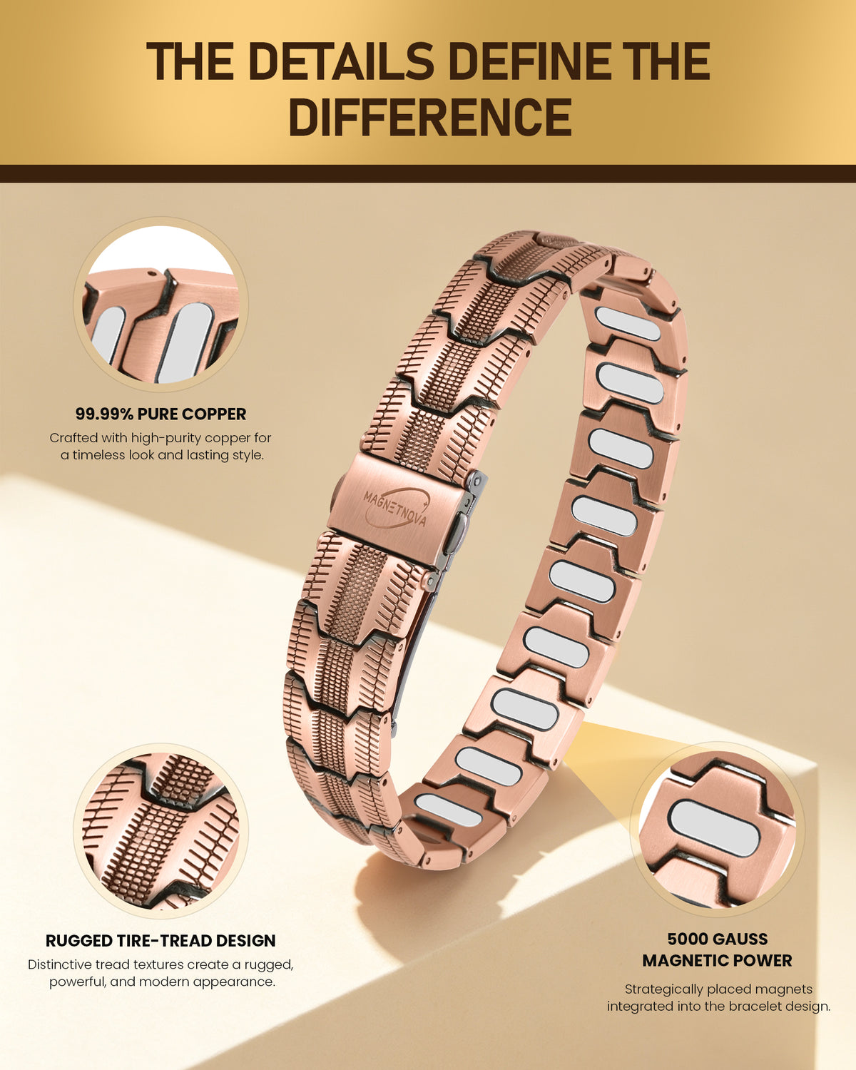 MagnetNova men's tire-inspired copper magnetic bracelet – product image 4