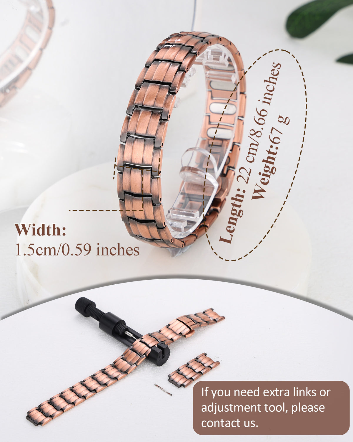 MagnetNova men's adjustable copper magnetic bracelet – product image 2