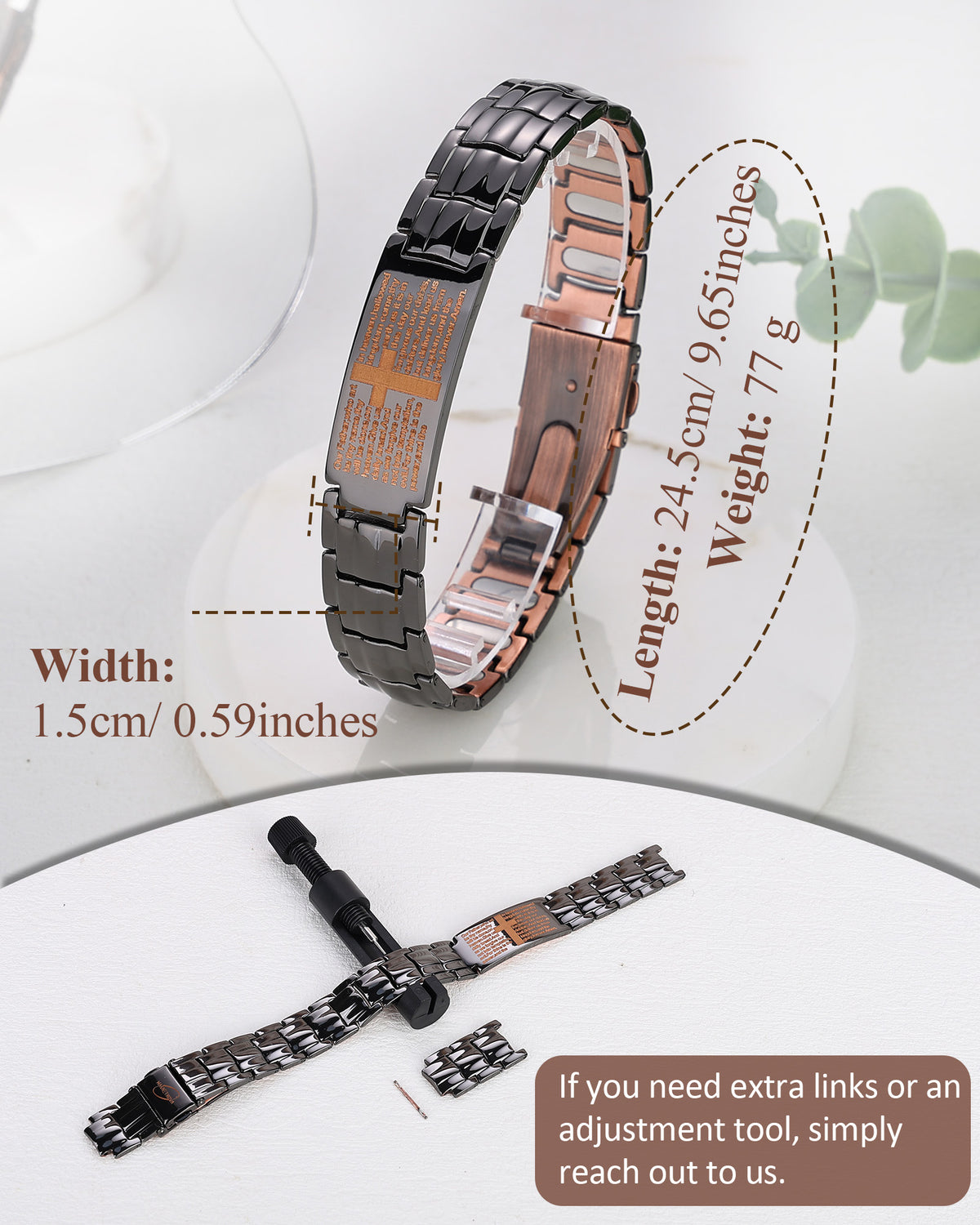 MagnetNova men's cross design copper magnetic bracelet – product image 3