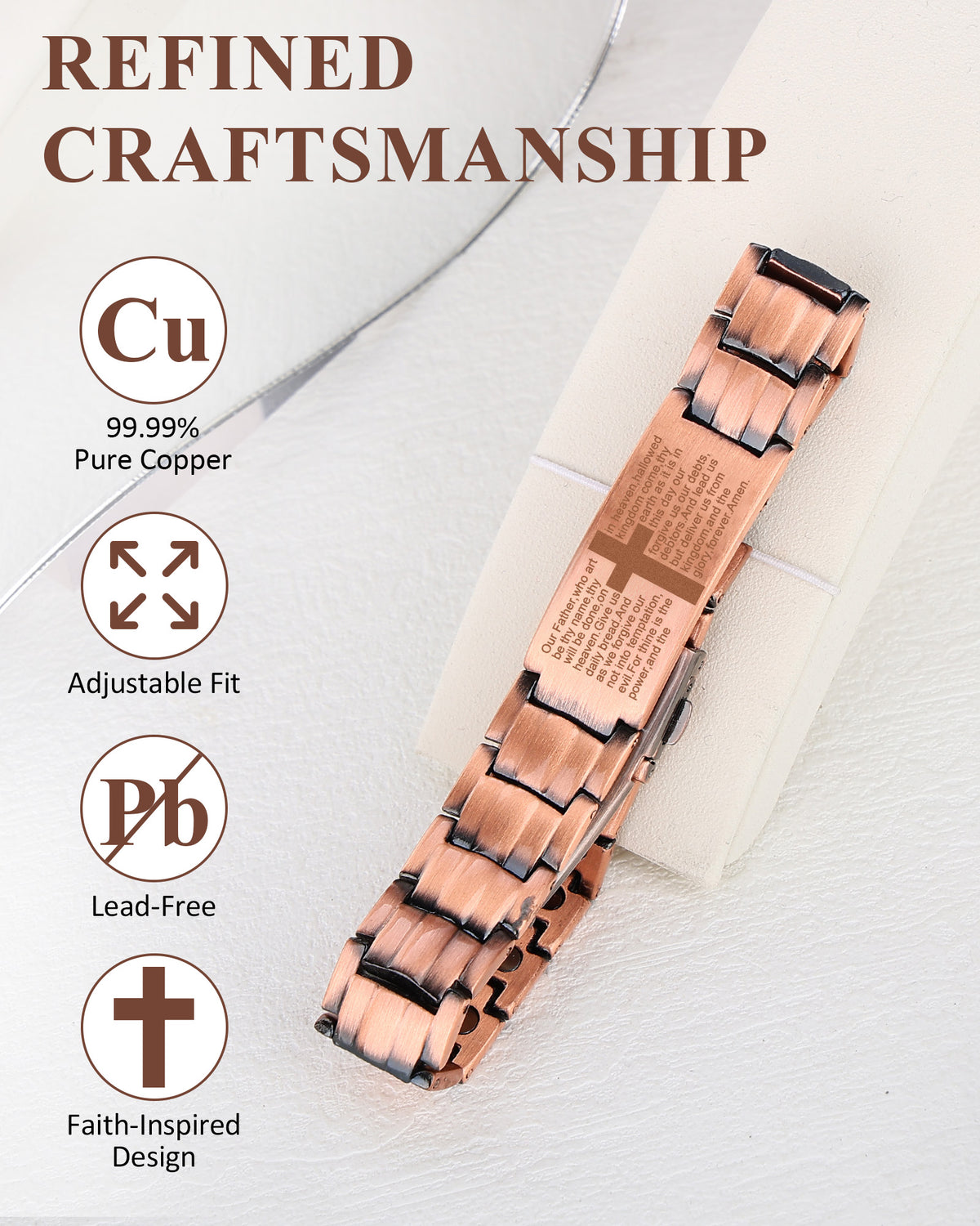 MagnetNova men's cross design copper magnetic bracelet – product image 4