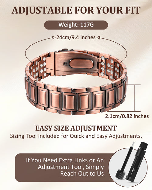Copper Bracelet for Men, 6X Strength Men's Magnetic Bracelet