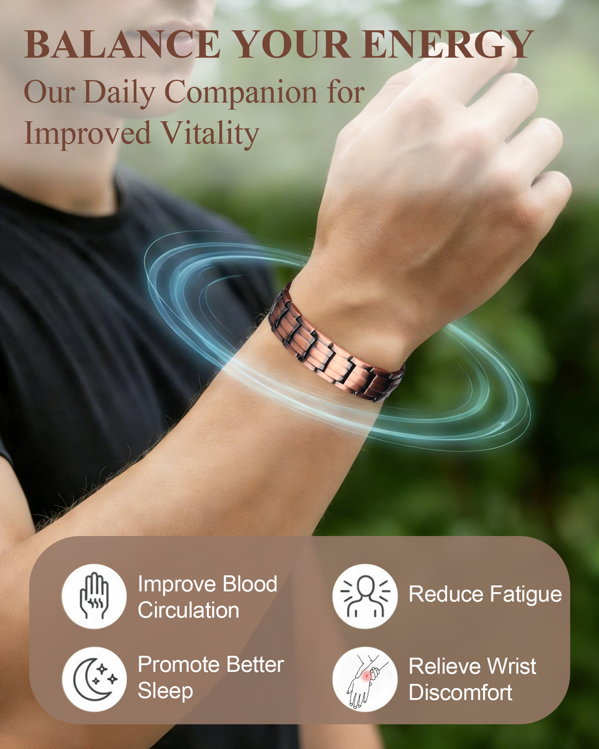 MagnetNova men's adjustable copper magnetic bracelet – product image 7
