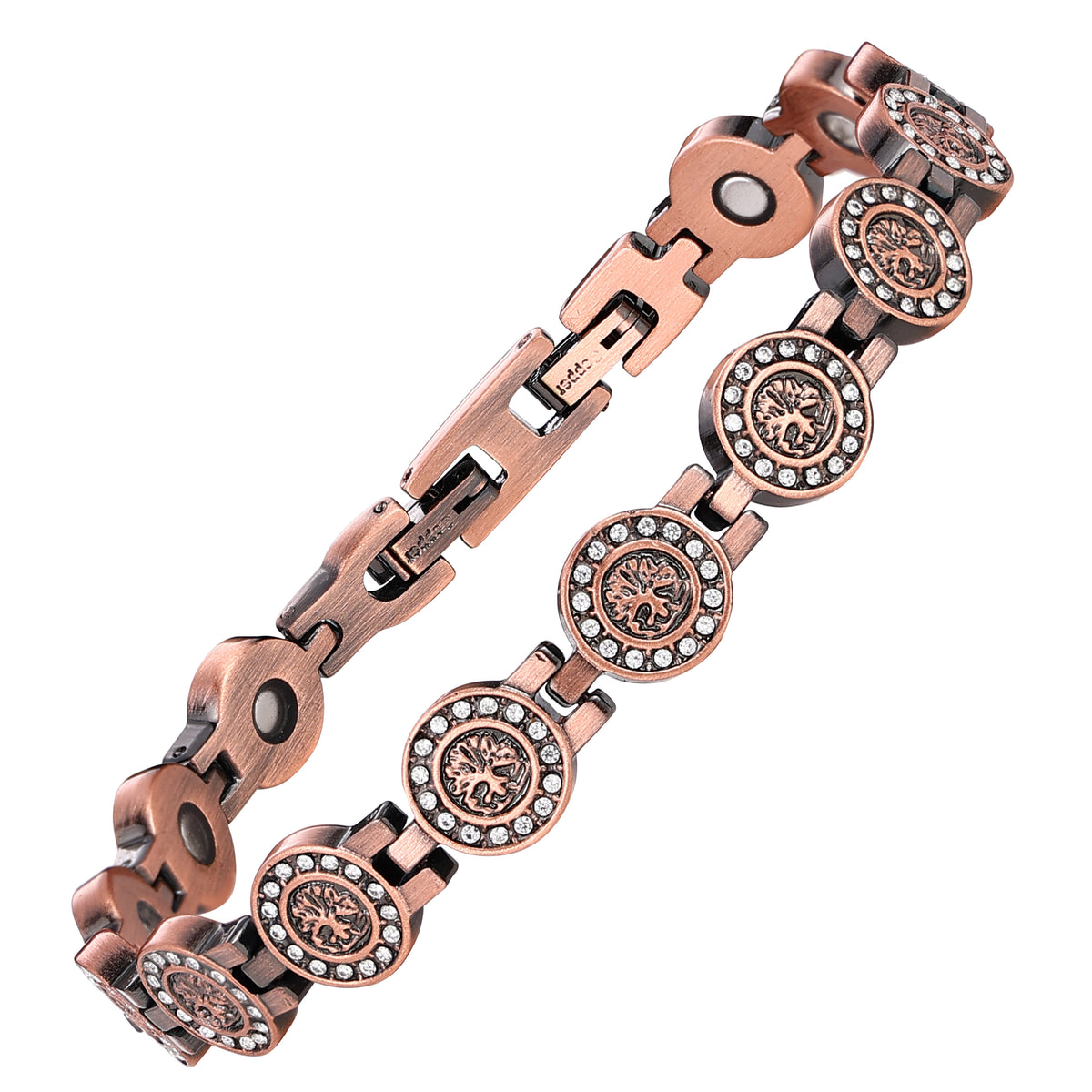 MagnetNova women's copper bracelet with CZ stones and Tree of Life design
