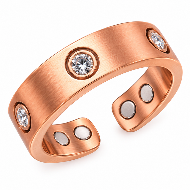 Magnetic Copper Ring with CZ Stones for Women Men